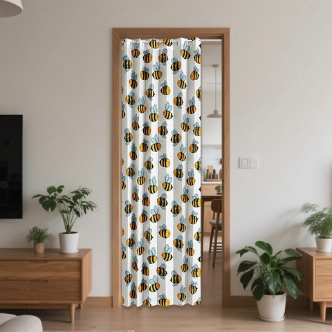 Foldable Door Curtain Polyester Printed Cartoon Animal Floral Pattern Windproof Heat Insulation For Bedroom Kitchen Home