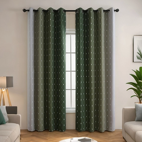 Tende Oscuranti Moderne Sfumate con Reticolo Geometrico Isolate Termicamente con Occhielli per Soggiorno Camera da Letto