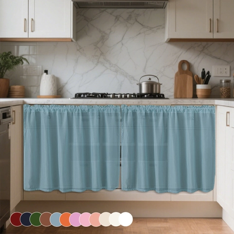 Cortina de Gabinete de Poliéster Impermeable Estilo Nórdico Color Sólido Antipolvo Media Cortina Cocina Baño Decoración