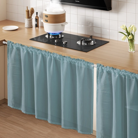 Cortina de Gabinete de Poliéster Impermeable Estilo Nórdico Color Sólido Antipolvo Media Cortina Cocina Baño Decoración