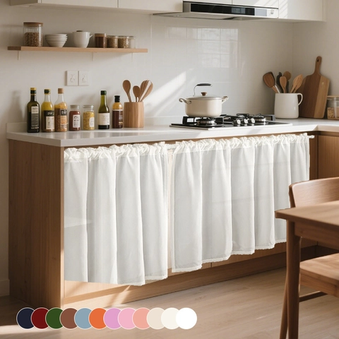 Rideau d'Armoire en Mousseline Imperméable Tissu de Protection de Cuisine Cloison Antipoussière Demi-Rideau Décor Maison