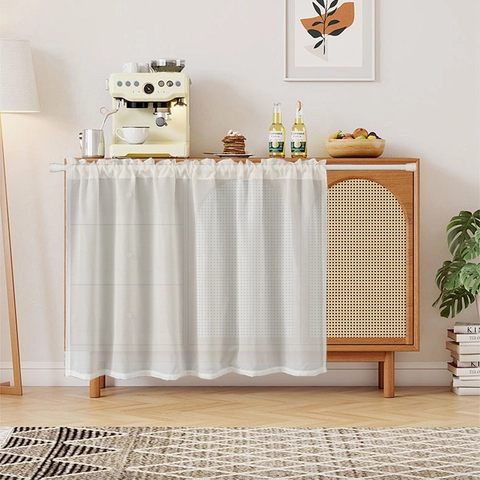 Rideau d'Armoire en Mousseline Imperméable Tissu de Protection de Cuisine Cloison Antipoussière Demi-Rideau Décor Maison