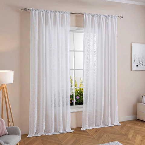 Franse Vintage Kant Transparante Gordijnen Floral Geborduurd Roede-opening Voile Gordijnen Voor Woonkamer Slaapkamer Balkon Decoratie