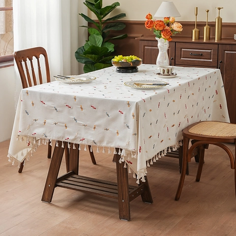 Rectangular Polyester Embroidered Tablecloth With Tassels Candy Christmas Tree Pattern Dustproof Table Cover Home Decor