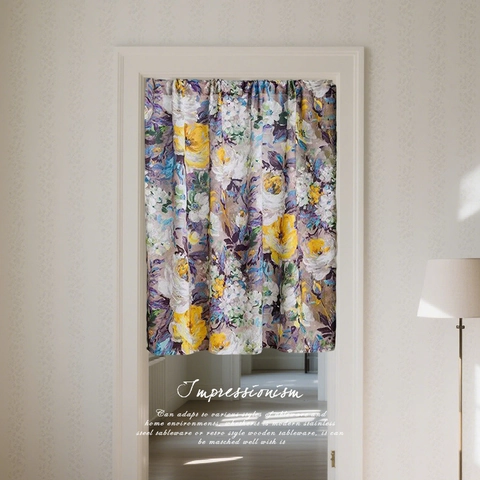 Amerikaans Vintage Pastoraal Impressionistisch Bloemen Polyester Deurgordijn Voor Slaapkamer Woonkamer Privacy Scherm Decoratief Gordijn