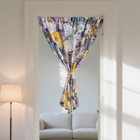 Amerikaans Vintage Pastoraal Impressionistisch Bloemen Polyester Deurgordijn Voor Slaapkamer Woonkamer Privacy Scherm Decoratief Gordijn