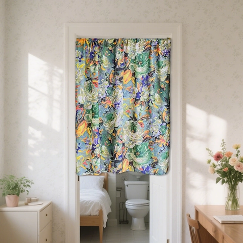 Cortina de Puerta Estilo Pintura al Óleo Impresionista Patrón Floral Retro Americano Poliéster Grueso Cortina de Partición Decorativa