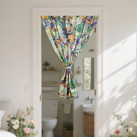 Cortina de Puerta Estilo Pintura al Óleo Impresionista Patrón Floral Retro Americano Poliéster Grueso Cortina de Partición Decorativa