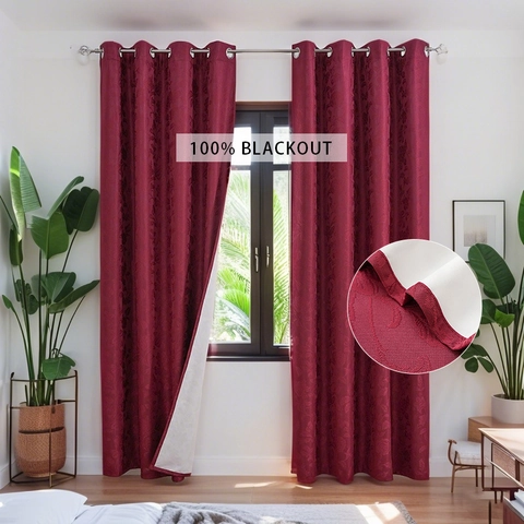 Luxury American Retro 100% Blackout Floral Jacquard Curtain For Living Room Bedroom Grommet Top Coated Polyester Window Drapery