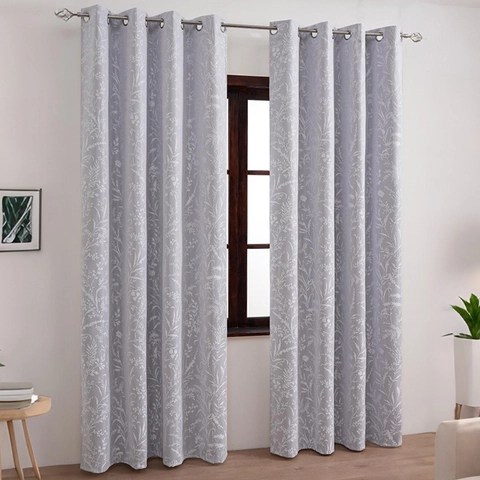 American Vintage 100% Blackout Curtains Jacquard Floral Pattern Coated Fabric Thermal Insulated Grommet Top For Living Room Bedroom