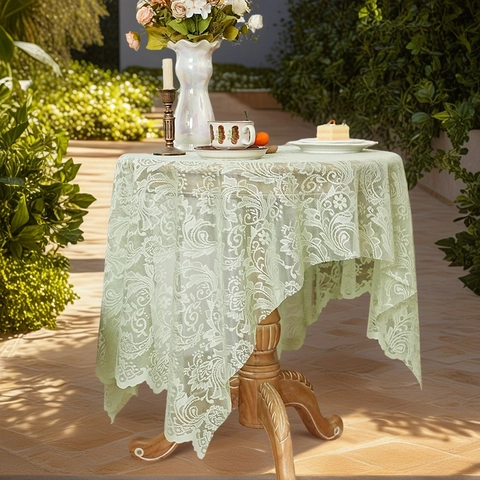 Francés Vintage Encaje Mantel Floral Calado Antipolvo Rectangular Mantel Para Cocina Comedor Boda Fiesta Hogar Decoración