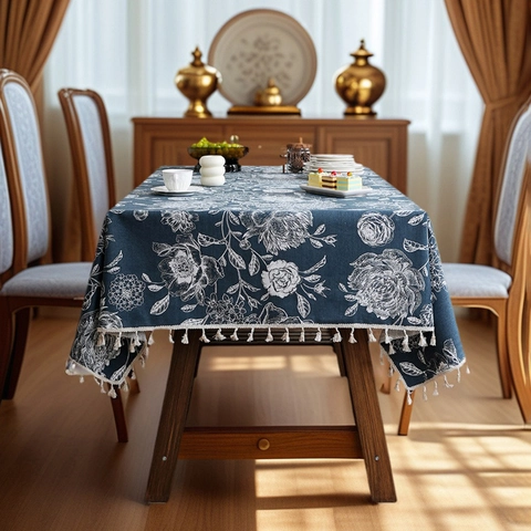 Vintage Französische Blumen Tischdecke Polyester Baumwolle Rechteck Staubdicht Tischbezug Mit Quasten Für Esszimmer Küche Deko