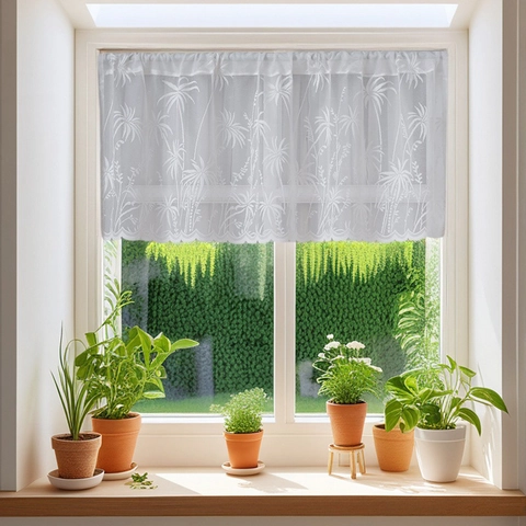 Cortinas de Café de Encaje Blanco Cortinas Cortas Semitransparentes Con Bordado de Palmera Trigo Para Cocina Dormitorio Baño