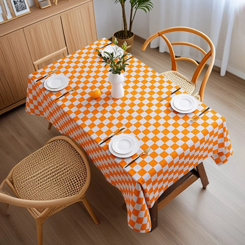 Mantel Rectangular Minimalista Nórdico de Poliéster con Patrón de Tablero de Ajedrez Antipolvo Resistente al Desgaste Cocina