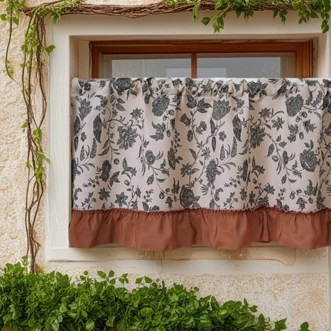 Cortina De Café Floral Retro Americano Con Volante Bolsillo Para Varilla Media Cortina Para Cocina Baño Ventana Pequeña