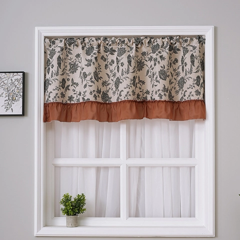 Cortina De Café Floral Retro Americano Con Volante Bolsillo Para Varilla Media Cortina Para Cocina Baño Ventana Pequeña