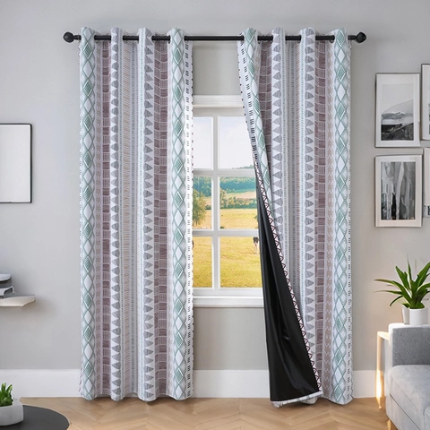 Nordic Minimalist 100% Blackout Printed Curtains For Bedroom Living Room Geometric Floral Pattern Grommet Top Window Drapes
