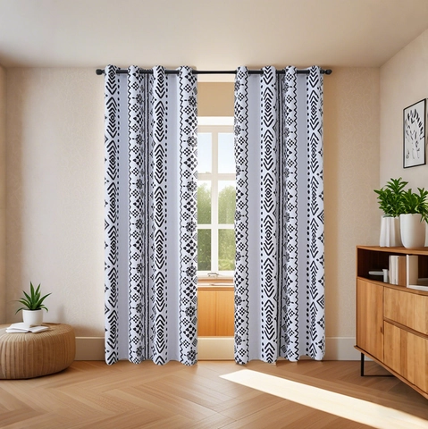 Nordischer 100% Blackout Polyester Ösenvorhang Für Schlafzimmer Wohnzimmer Wärmeisoliert Geometrisch Blumendruck Gardinen