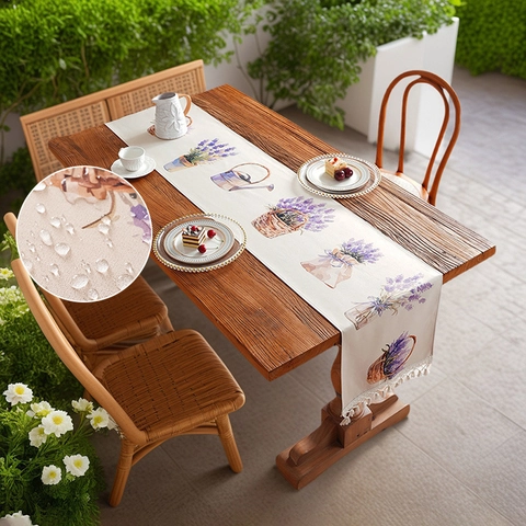 Waterproof Pastoral Table Runner Lavender Tulip Cactus Print Decorative Tassel Cloth For Dining Table Home Decor