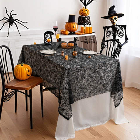 Halloween Deko Schwarze Spitze Spinnennetz Tischdecke Rechteckig Horror Spinnennetz Tischabdeckung Für Party Spukhaus