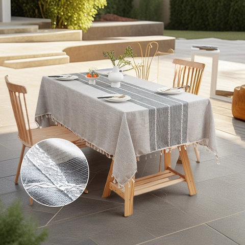 Waterproof Rectangular Tablecloth Oilproof Chemical Fiber Linen Texture Striped Table Cover With Tassels For Kitchen Home Decor