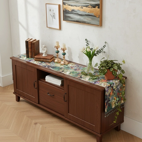Camino de Mesa Impresionista Americano Óleo Vintage Estampado Floral Mantel Con Borlas de Cuentas Para Decoración Hogar