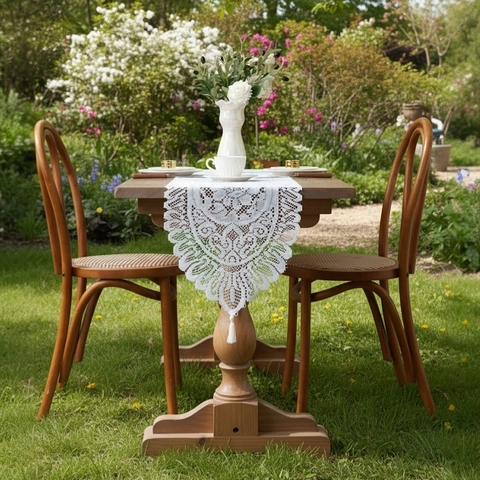 Chemin de Table en Dentelle Ajourée Vintage Avec Franges Chemin de Table en Polyester Crocheté Floral