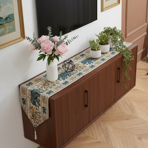 Amerikanischer Vintage Elefanten Gestreifter Tischläufer Mit Quasten Polyester Jacquard Stoff Dekorativer Tischbezug Für Esszimmer
