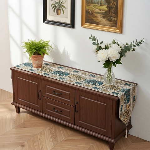 Amerikanischer Vintage Elefanten Gestreifter Tischläufer Mit Quasten Polyester Jacquard Stoff Dekorativer Tischbezug Für Esszimmer