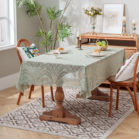 Mantel de Encaje Floral Bordado Vintage Calado de Poliéster Rectangular Cuadrado Funda de Mesa Para Comedor Cocina Mesa de Café Decoración