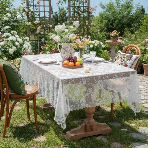 Europäische Spitze Tischdecke Blumen Hohl Wellenkante Polyester Rechteckig Quadratisch Staubdichte Tischabdeckung Haus Dekor