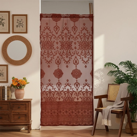 Rideau de Porte en Dentelle Vintage Français Motif Floral Damassé Polyester Tulle Transparent Rideau de Séparation Pour Salon