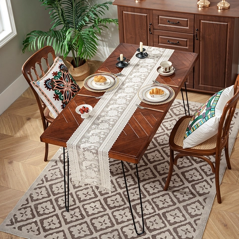American Pastoral Lace Table Runner Vintage Luxury Hollow Out Floral Bird Embroidery With Tassels For Dining Table Home Decor