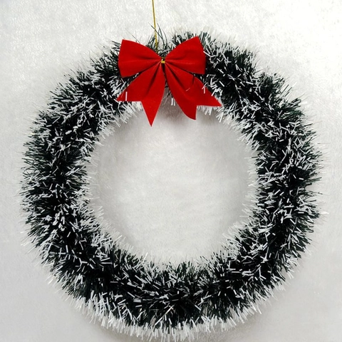 Christmas Tinsel Wreath Door Hanging Decoration Red Bow Knot PET Garland Thickened Holiday Home Party Decor American Style