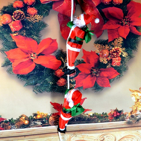 Bambole di Babbo Natale in Corda per Arrampicata Ornamento da Appendere per Albero di Natale Parete Finestra Festa Decorazione Rosso Verde