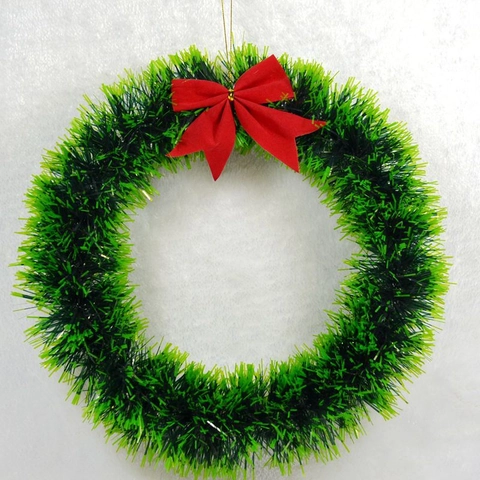 Christmas Wreath Artificial Green Tinsel Garland With Red Bow Ornament For Front Door Wall Hanging Festive Decoration