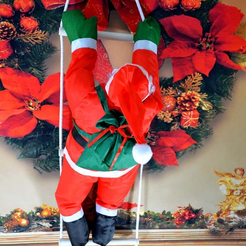Babbo Natale Che Si Arrampica Sulla Scala Decorazione Panno Oxford Cotone PP Ornamento Natalizio per Muro Albero Interno