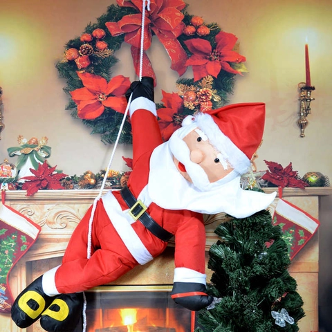 Papá Noel con Cuerda de Escalada de Poliéster Adorno Colgante Rojo Blanco Felpa Decoración Árbol Navidad Pared Hogar Regalo