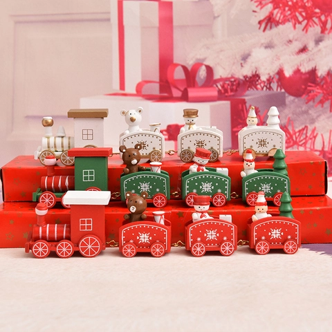 Trenino Di Natale In Legno Decorazione 4 Sezioni Mini Treno Festivo Con Pupazzo Di Neve Orso Albero Per Desktop Regalo Di Natale