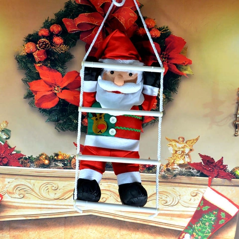 Babbo Natale Scalatore Ornamento Sospeso in Peluche Con Scala di Corda Motivo Renna Albero di Natale Casa Festa Decorazione