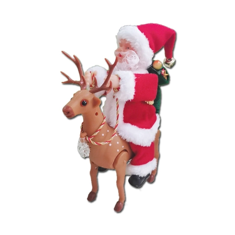 Papá Noel Eléctrico Montando Reno Juguete Con Música Luz LED Decoración Navideña de Plástico Regalo Festivo Para Niños