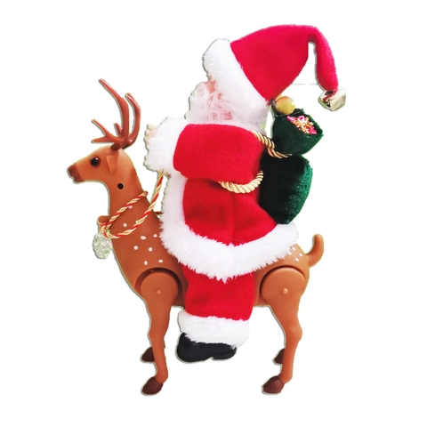 Papá Noel Eléctrico Montando Reno Juguete Con Música Luz LED Decoración Navideña de Plástico Regalo Festivo Para Niños