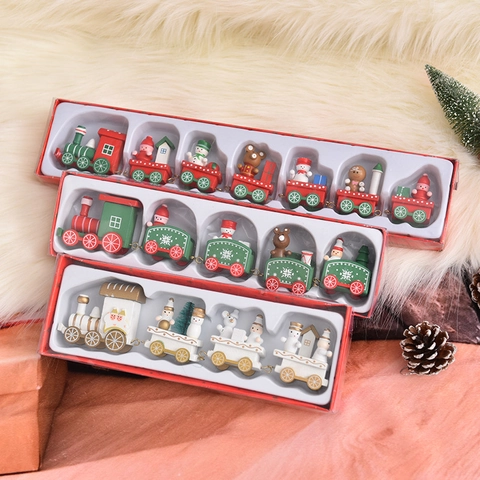 Hölzernes Weihnachts Zug Ornament 5-teilig Miniatur Weihnachtsbaum Deko Bemaltes Holz Tischdekoration Festliche Geschenke Rot Weiß Grün