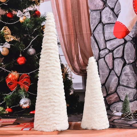 Weißer Plüsch Schneeflocke Weihnachtsbaum Schreibtisch Ornament Für Home Holiday Dekoration Modern Faux Fur Kegel Dekor
