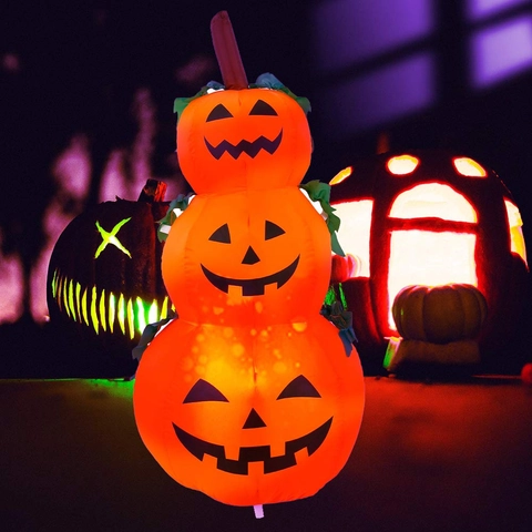 Halloween Aufblasbare Gestapelte Kürbisse Eingebaute LED Lichter Wasserdicht Polyester Jack-O-Lantern Für Hof Rasen Deko