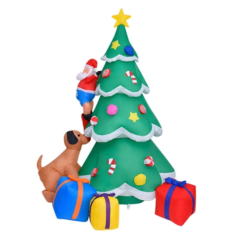 Gigante Babbo Natale Gonfiabile Che Si Arrampica Sull Albero Con Cane Scatole Regalo LED Luce Decorazione Giardino