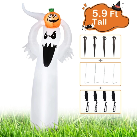 Giant Halloween Inflatable Ghost With Pumpkin Head Light Up Ghost Model For Outdoor Yard Garden Lawn Party Decoration Props