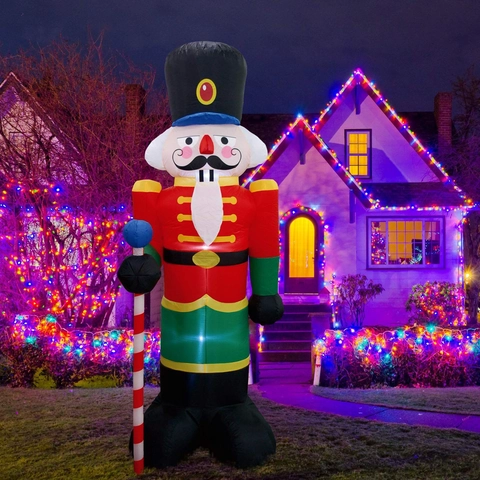 2.4 Meter Opblaasbare Kerstnotenkraker Soldaat Buitendecoratie Met LED-Verlichting Tuindecoratie Voor Kerstfeest Polyester