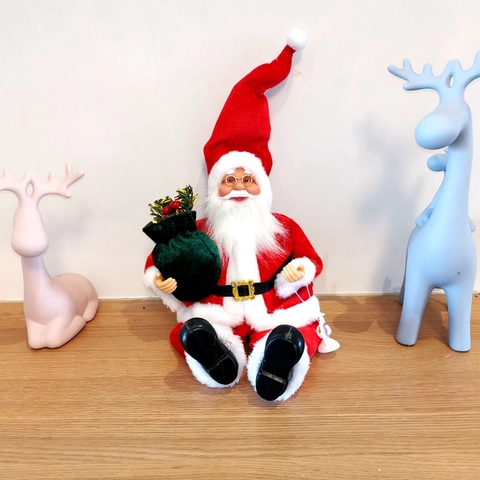 Zittende Kerstman Pop Pluche Ornament Feestelijke Kerstversiering Met Cadeautas En Bril Voor Thuis Desktop Decoratie