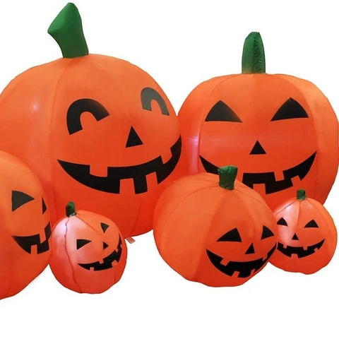 Familia de Calabazas Inflables de Halloween Jack-O'-Lantern Con Luces LED Integradas Decoración de Patio Para Jardín Al Aire Libre
